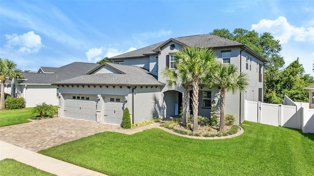 view of front of home featuring a front lawn and a garage