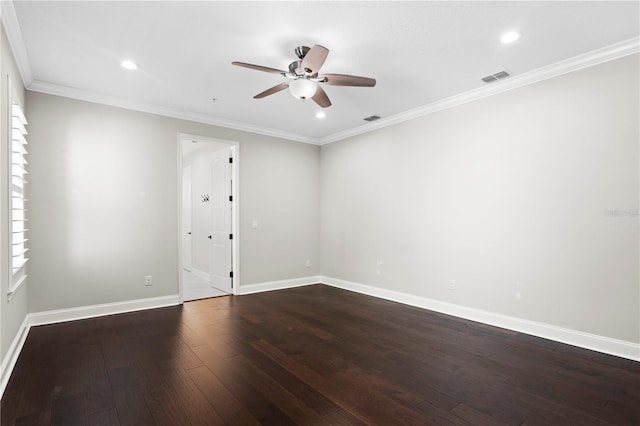 4606 W Fig St Unit 4, Tampa, FL 33609 - unfurnished room with a ceiling fan, dark wood finished floors, baseboards, recessed lighting, and crown molding