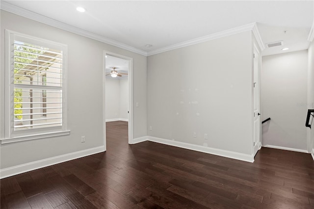 4606 W Fig St Unit 4, Tampa, FL 33609 - spare room with baseboards, dark wood-style floors, crown molding, and ceiling fan