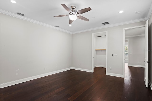4606 W Fig St Unit 4, Tampa, FL 33609 - unfurnished bedroom featuring dark wood-style flooring, baseboards, recessed lighting, crown molding, and ceiling fan