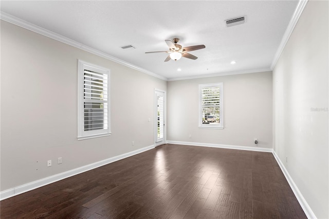 4606 W Fig St Unit 4, Tampa, FL 33609 - unfurnished room featuring ceiling fan, dark wood-type flooring, crown molding, baseboards, and recessed lighting