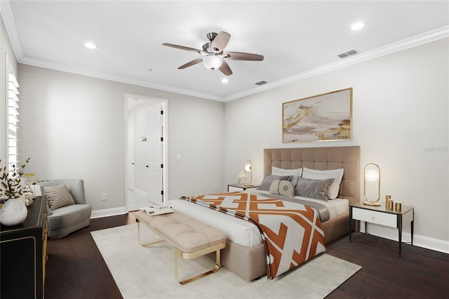 4606 W Fig St Unit 4, Tampa, FL 33609 - bedroom with hardwood / wood-style flooring, recessed lighting, baseboards, ornamental molding, and a ceiling fan