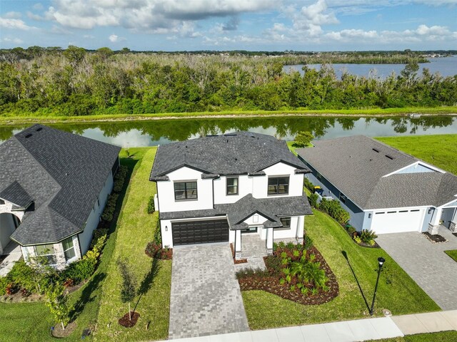 aerial view with a water view