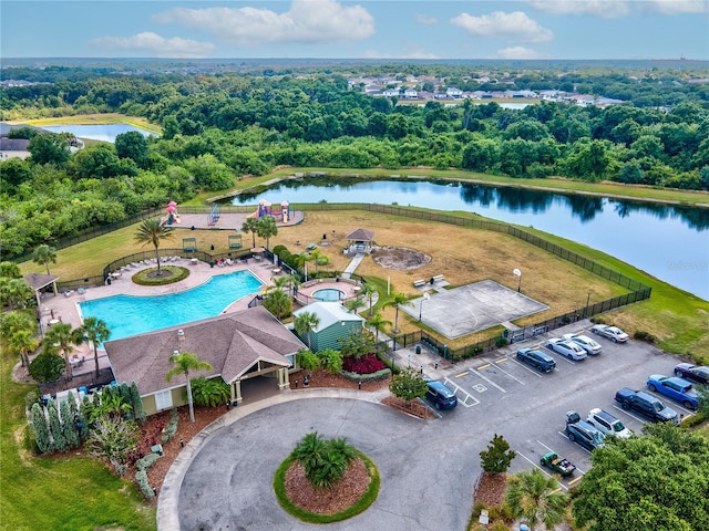 bird's eye view featuring a water view