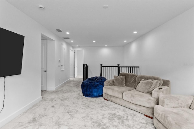 living room with light colored carpet