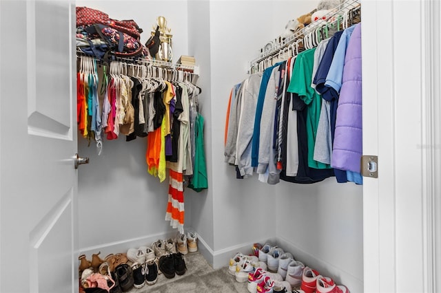 spacious closet featuring carpet flooring