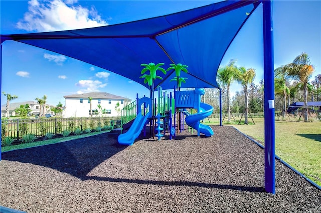 view of jungle gym with a yard