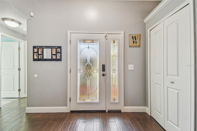 foyer entrance featuring dark wood-type flooring