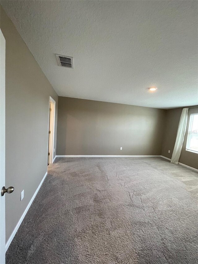 carpeted spare room featuring a textured ceiling