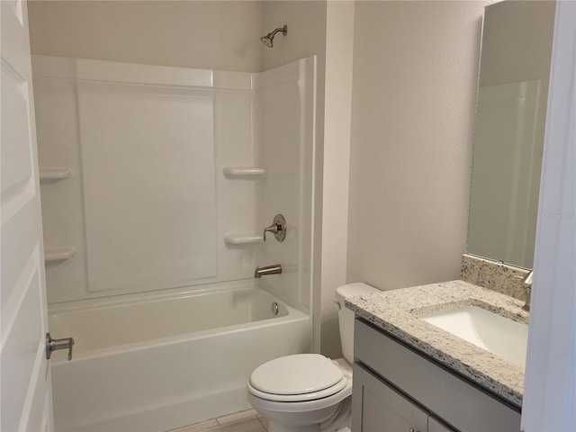 full bathroom with shower / bathing tub combination, vanity, and toilet