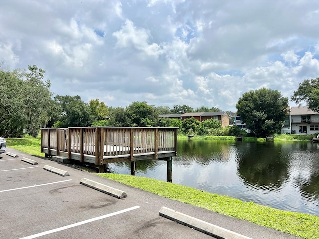 view of dock with a water view