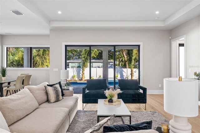 living room with light wood-type flooring