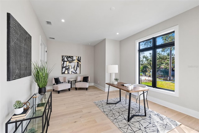 office area featuring light hardwood / wood-style flooring