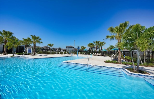 view of swimming pool with a patio