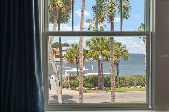 entryway with a water view and a wealth of natural light