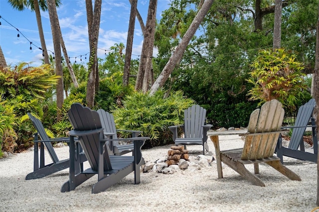 view of patio / terrace featuring a fire pit