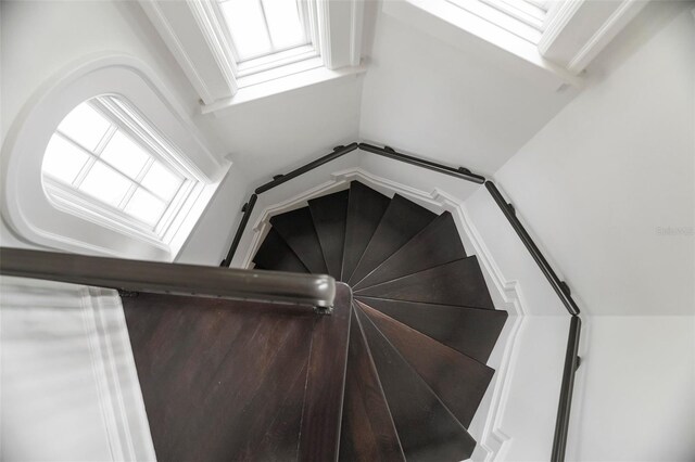 stairs with lofted ceiling