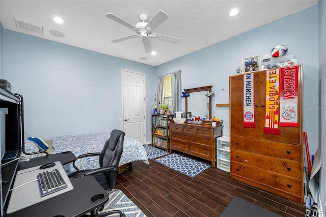 1227 Toscano Dr, Trinity, FL 34655 - office with ceiling fan, dark wood finished floors, and recessed lighting