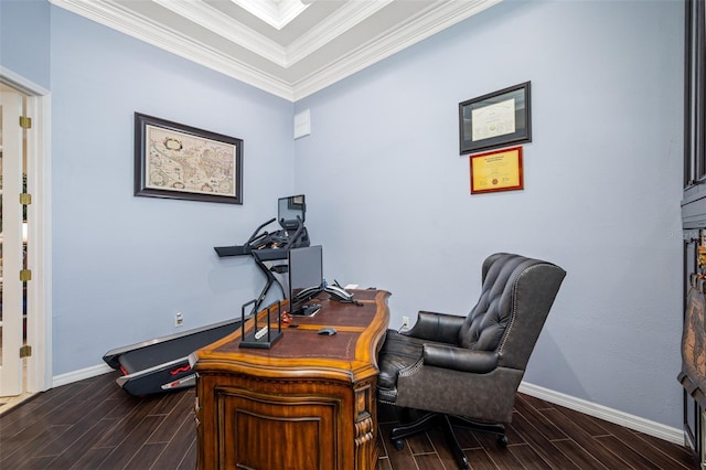 1227 Toscano Dr, Trinity, FL 34655 - home office featuring wood tiled floors, baseboards, and crown molding