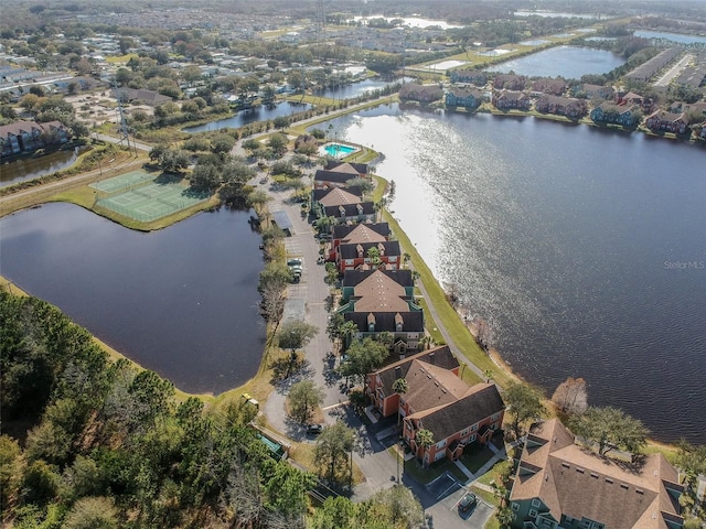 aerial view with a water view