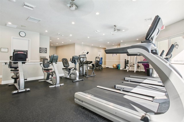 gym featuring ceiling fan