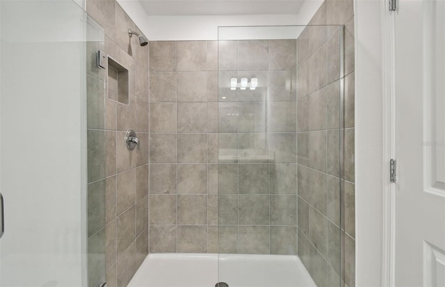 bathroom featuring a shower with shower door