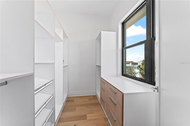 walk in closet featuring light wood finished floors