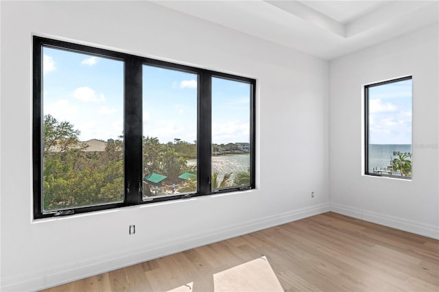 unfurnished room featuring baseboards and light wood-type flooring