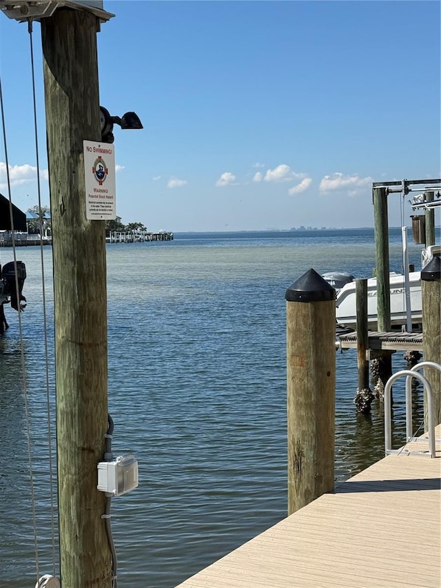 view of dock with a water view