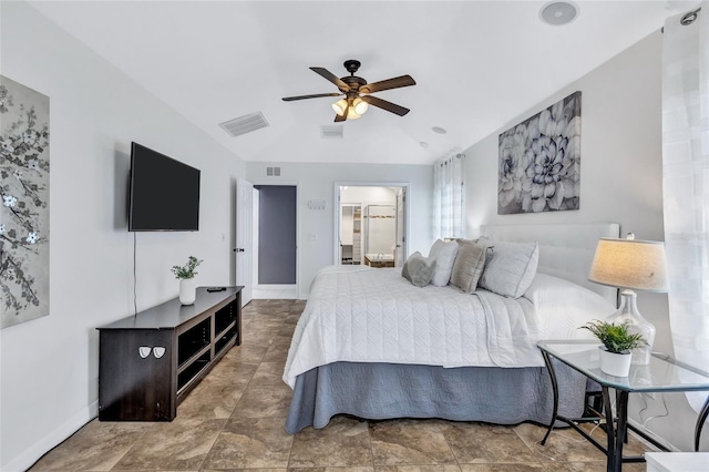 805 Woodcarver Ln, Brandon, FL 33510 - bedroom featuring lofted ceiling, a ceiling fan, and connected bathroom