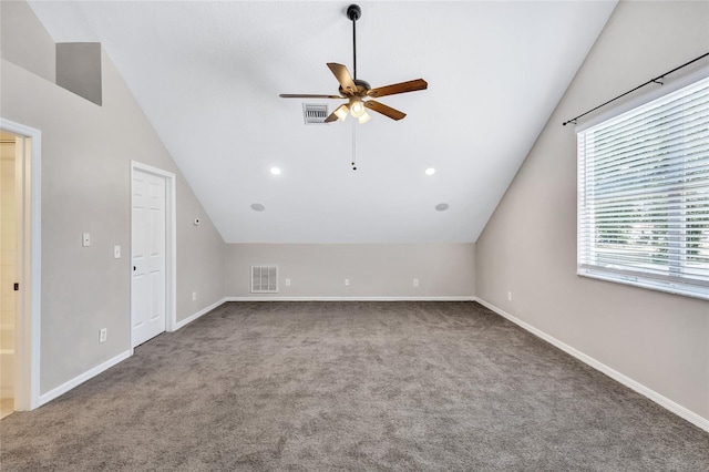 805 Woodcarver Ln, Brandon, FL 33510 - additional living space with vaulted ceiling, ceiling fan, carpet floors, and recessed lighting