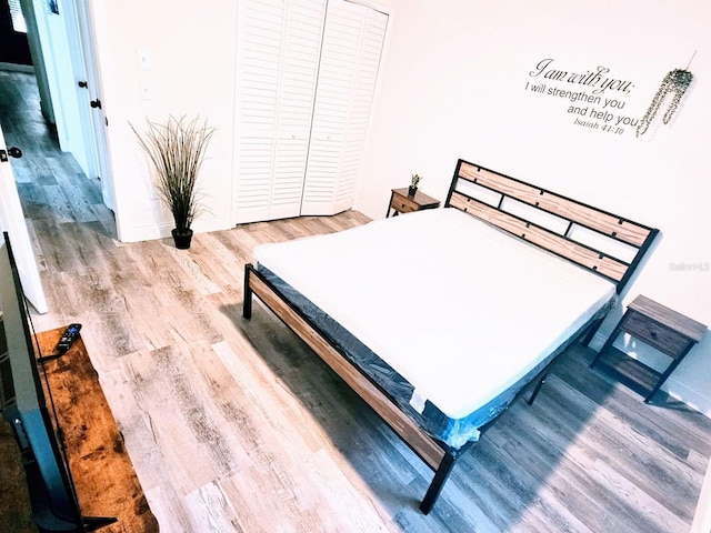 bedroom featuring a closet and hardwood / wood-style flooring