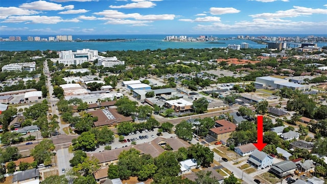 bird's eye view featuring a water view