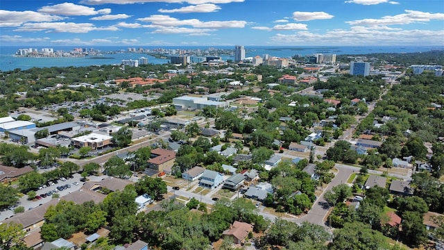 drone / aerial view featuring a water view