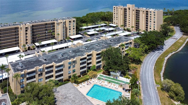 aerial view with a water view