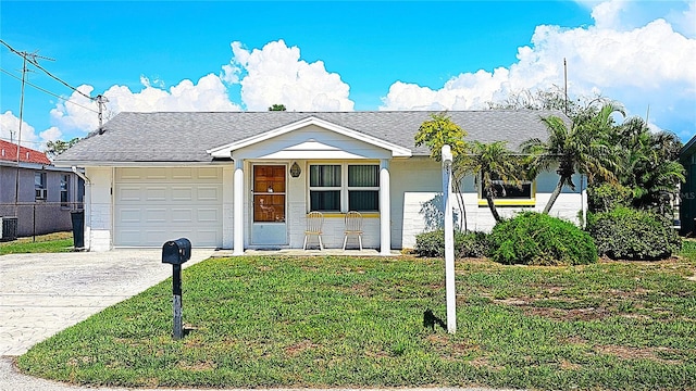 view of front of home featuring a front lawn and a garage