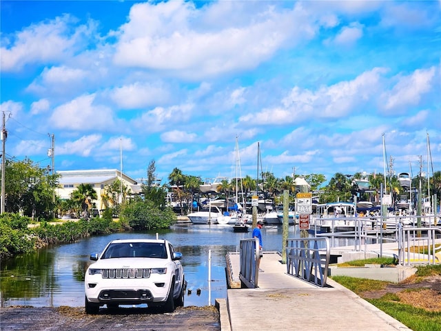 view of dock with a water view