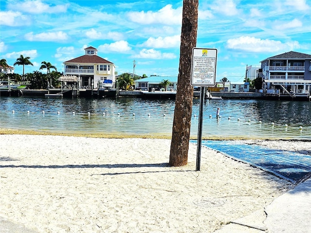 view of dock with a water view