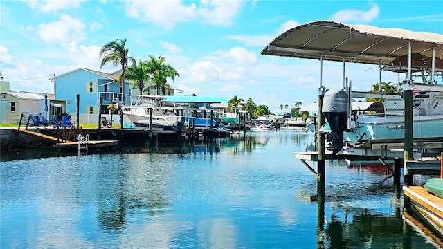 view of dock with a water view