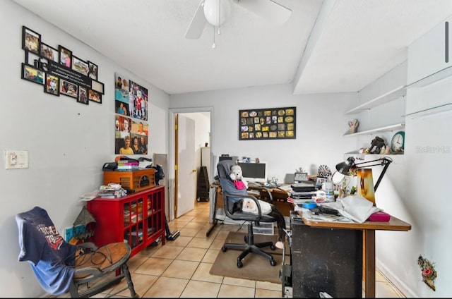 tiled office with ceiling fan