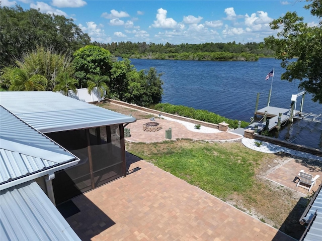 2628 River Bend Dr, Ruskin, FL 33570 - view of water feature with a dock and a fire pit
