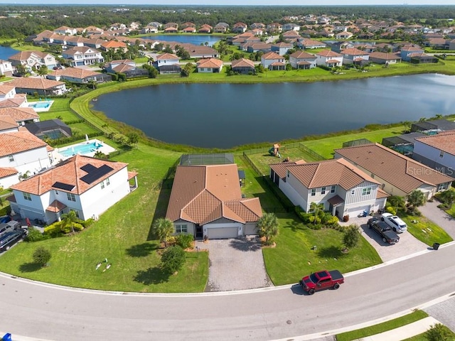 aerial view featuring a water view