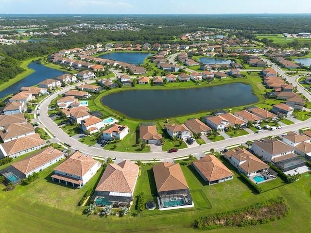 bird's eye view featuring a water view