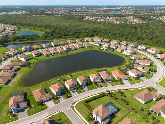 aerial view with a water view