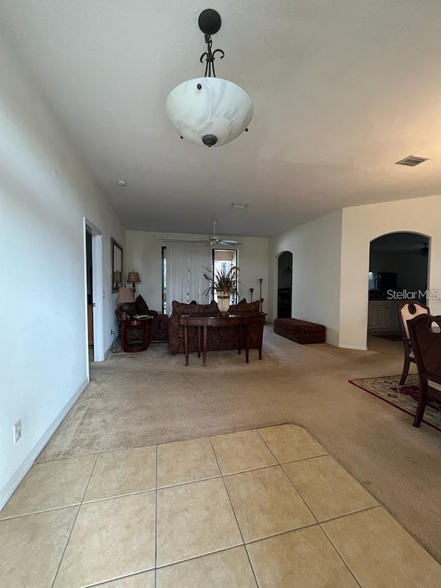 dining room with light carpet