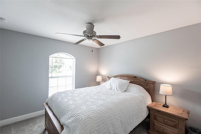 bedroom with carpet flooring and ceiling fan