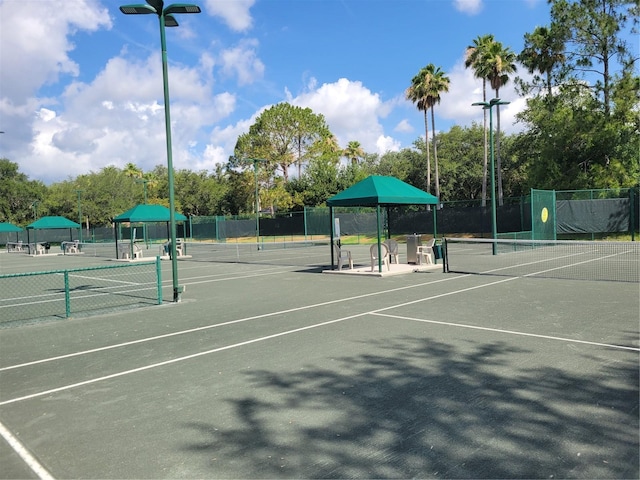 view of tennis court featuring fence