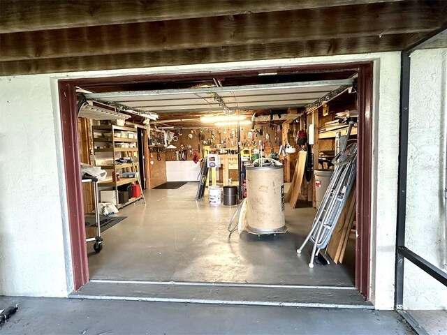 garage featuring a workshop area