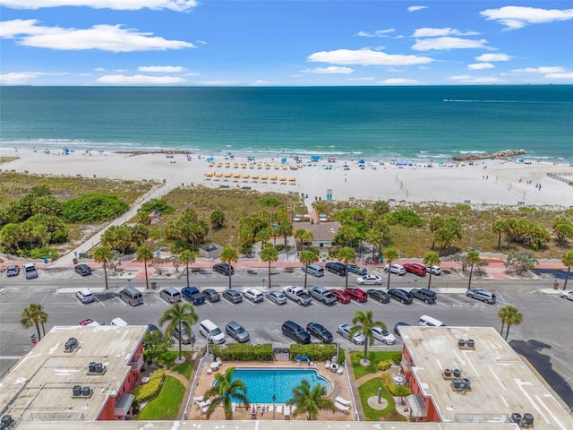 aerial view with a view of the beach and a water view