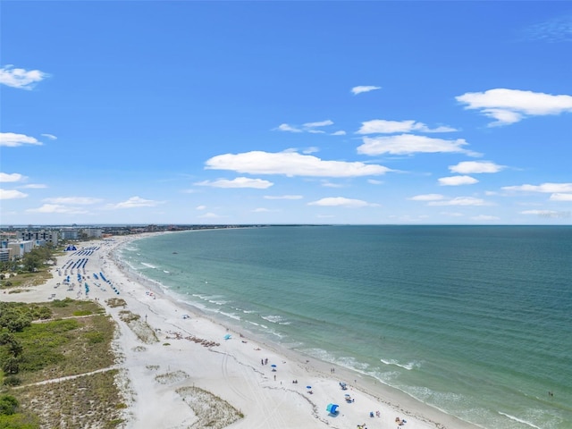 view of water feature with a beach view